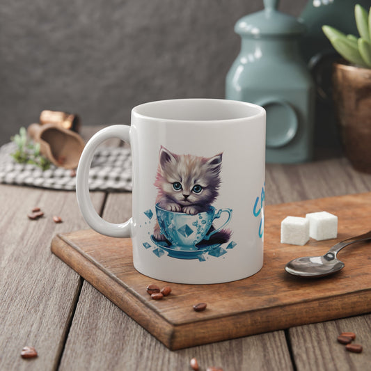 Cats tea crystals White Ceramic Mug, 11oz Daddy N Daughter Gemstones 