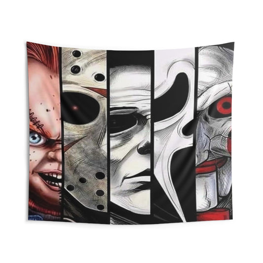 Horror movie classics, chucky, Ghostface, Pennywise, horror, classics, halloween decor, Wall Tapestries Daddy N Daughter Gemstones 