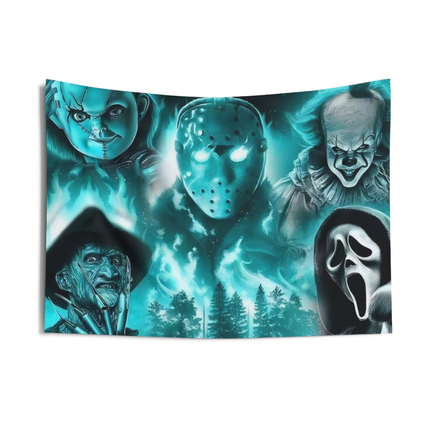 Horror movie legends, chucky, Ghostface, Freddy Krueger, horror fan, halloween decor, Wall Tapestries Daddy N Daughter Gemstones 