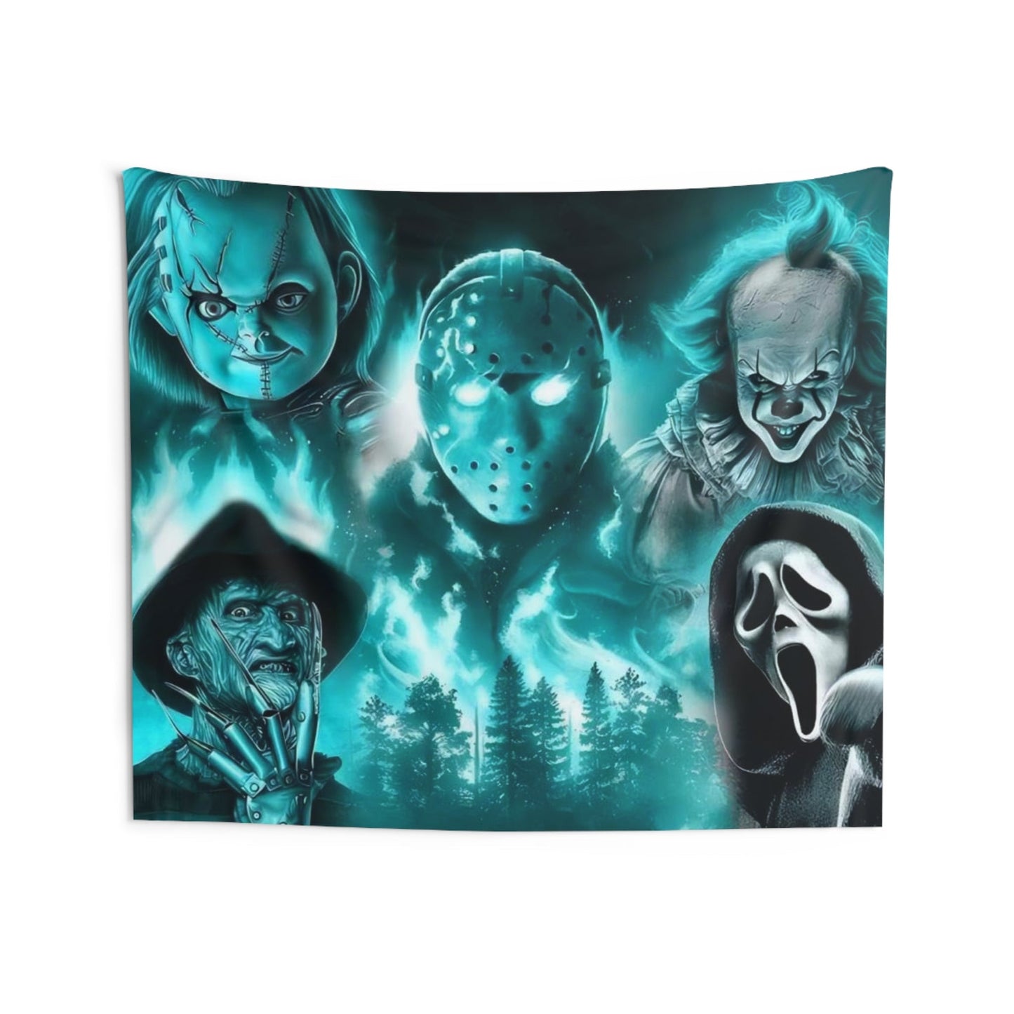 Horror movie legends, chucky, Ghostface, Freddy Krueger, horror fan, halloween decor, Wall Tapestries Daddy N Daughter Gemstones 