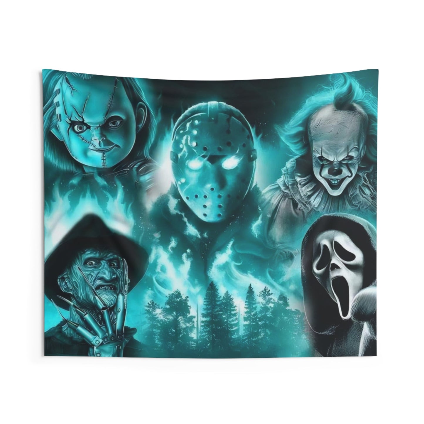 Horror movie legends, chucky, Ghostface, Freddy Krueger, horror fan, halloween decor, Wall Tapestries Daddy N Daughter Gemstones 