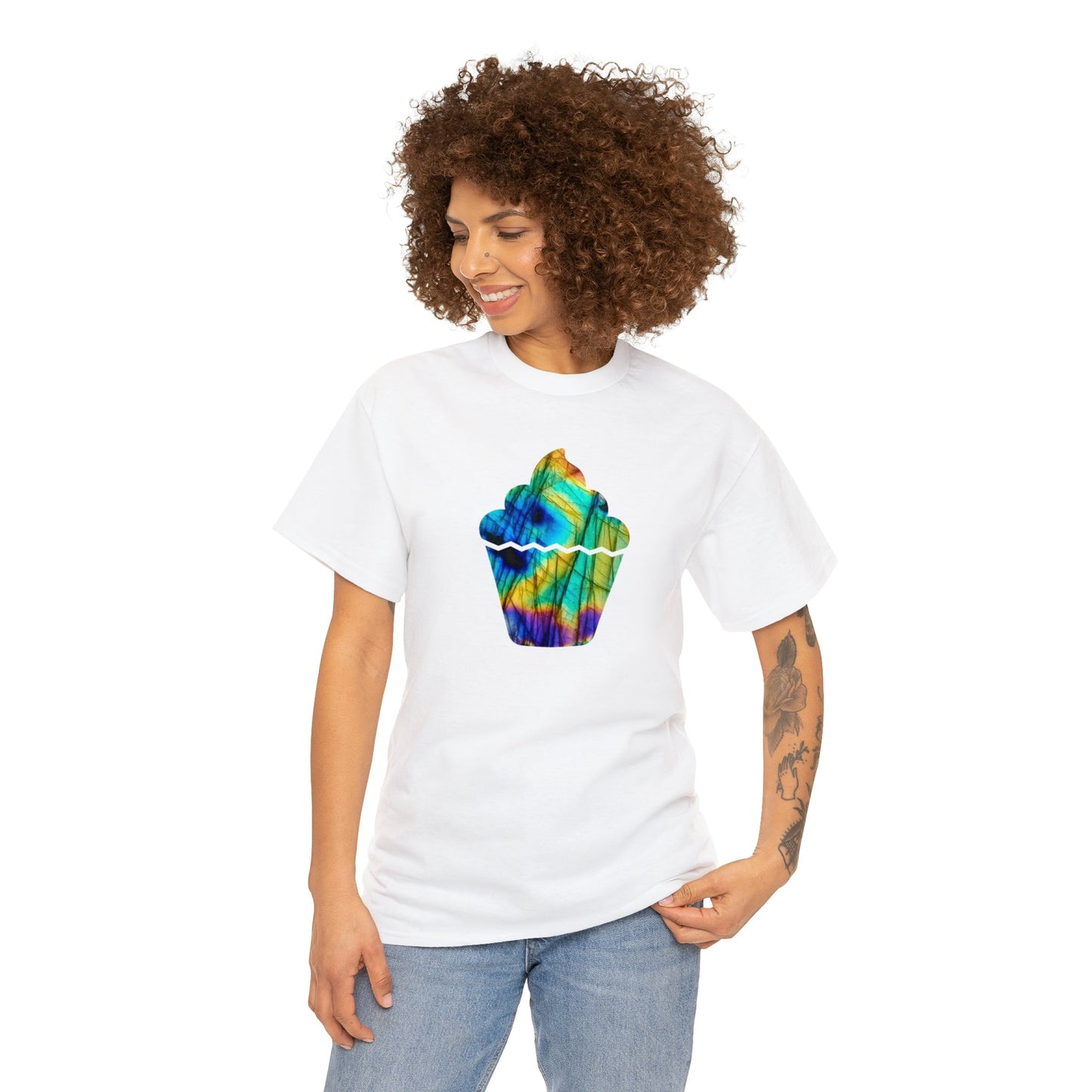 Labradorite cupcake crystal t-shirt, crystal art, labradorite art, Heavy Cotton Tee Daddy N Daughter Gemstones 