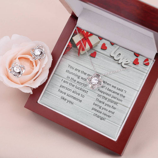 Love Knot Earring & Necklace Set, Valentine's Day gift bundle, for her Daddy N Daughter Gemstones 
