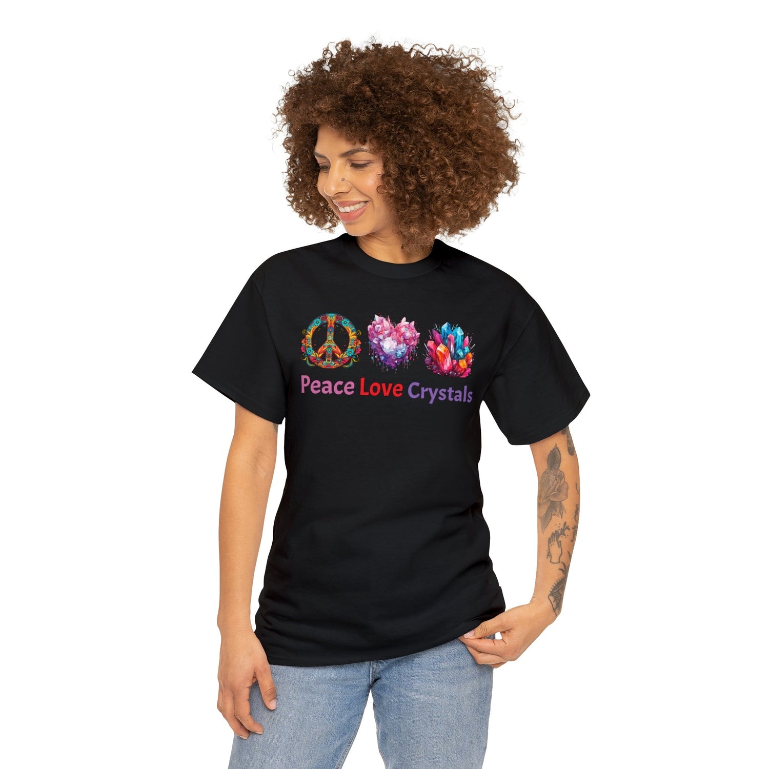Peace love crystals crystal shirt, peace love shirt crystal lover Heavy Cotton Tee Daddy N Daughter Gemstones 