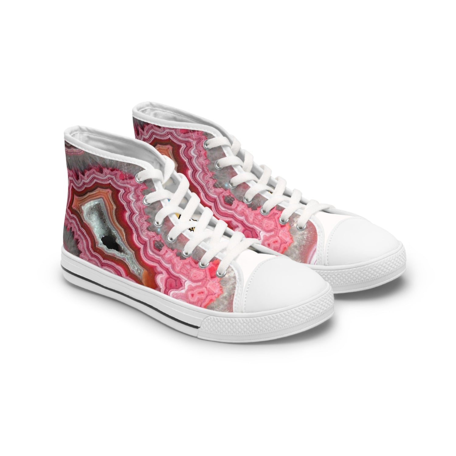 Pink agate crystal Women's High Top Sneakers Daddy N Daughter Gemstones 