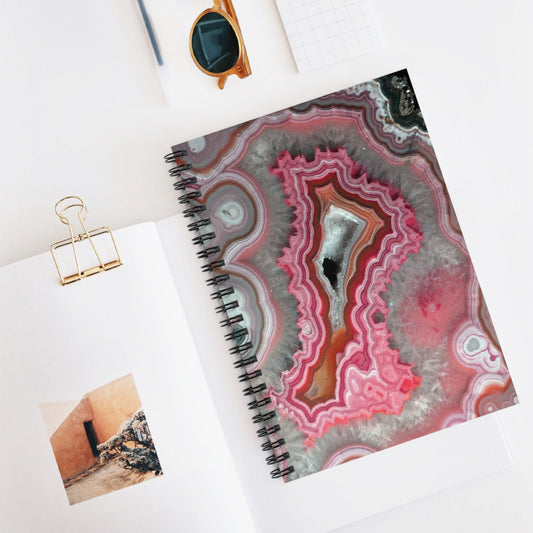 Pink druzy agate Spiral Notebook - Ruled Line Daddy N Daughter Gemstones 