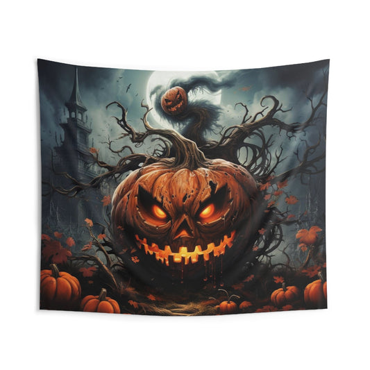 Spooky pumpkin halloween, pumpkin, halloween, spooky, spooky season, halloween decor, Wall Tapestries Daddy N Daughter Gemstones 