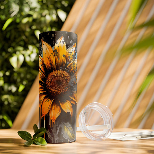 Sunflower, flower, tumbler, floral, Skinny Tumbler with Straw, 20oz Daddy N Daughter Gemstones 